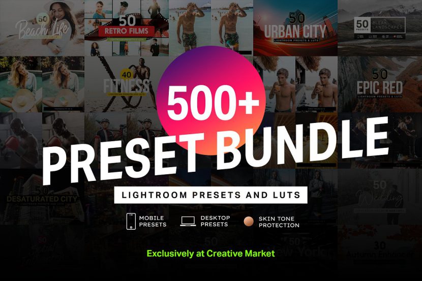 500 lightroom presets luts bundle creativemarket 4282364 830x553 1