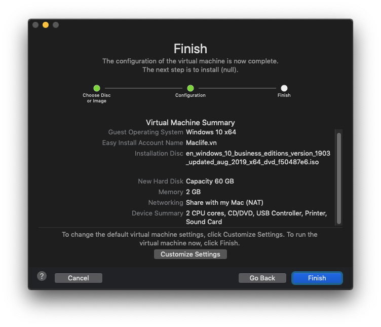 cai windows tren mac voi vmware fusion 13
