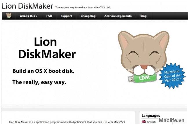 Lion DiskMaker macOS – tạo USB cài đặt OS X 10.7 & Mountain Lion 1 disk lion marker