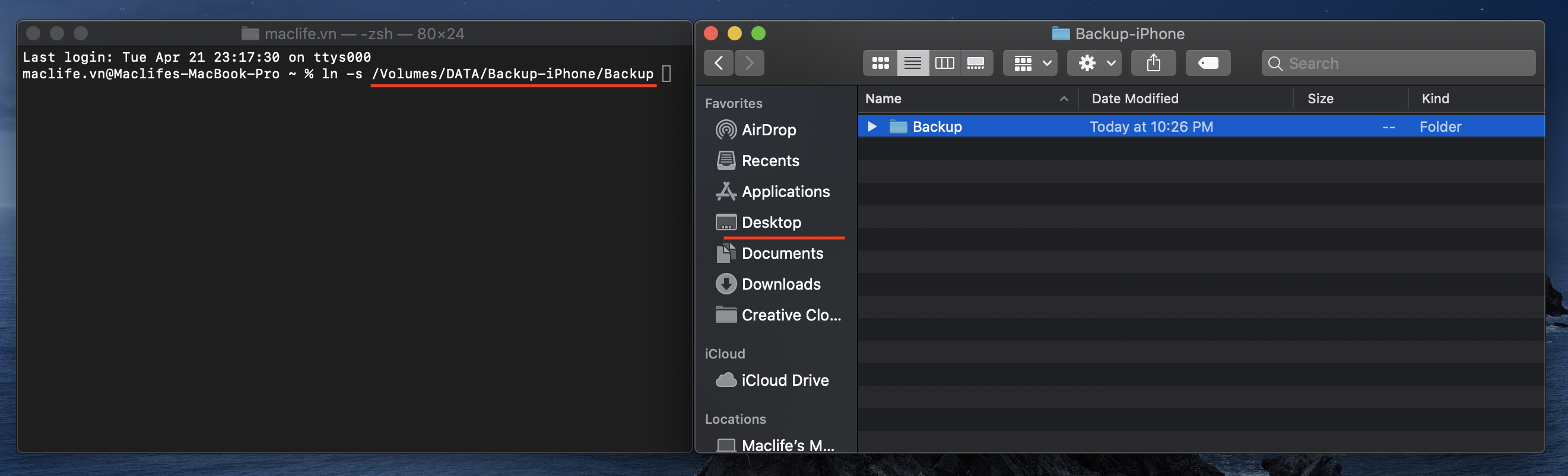 doi duong dan backup iphone 8