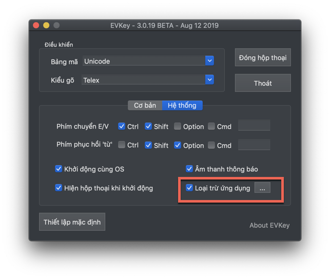 evkey loai tru ung dung