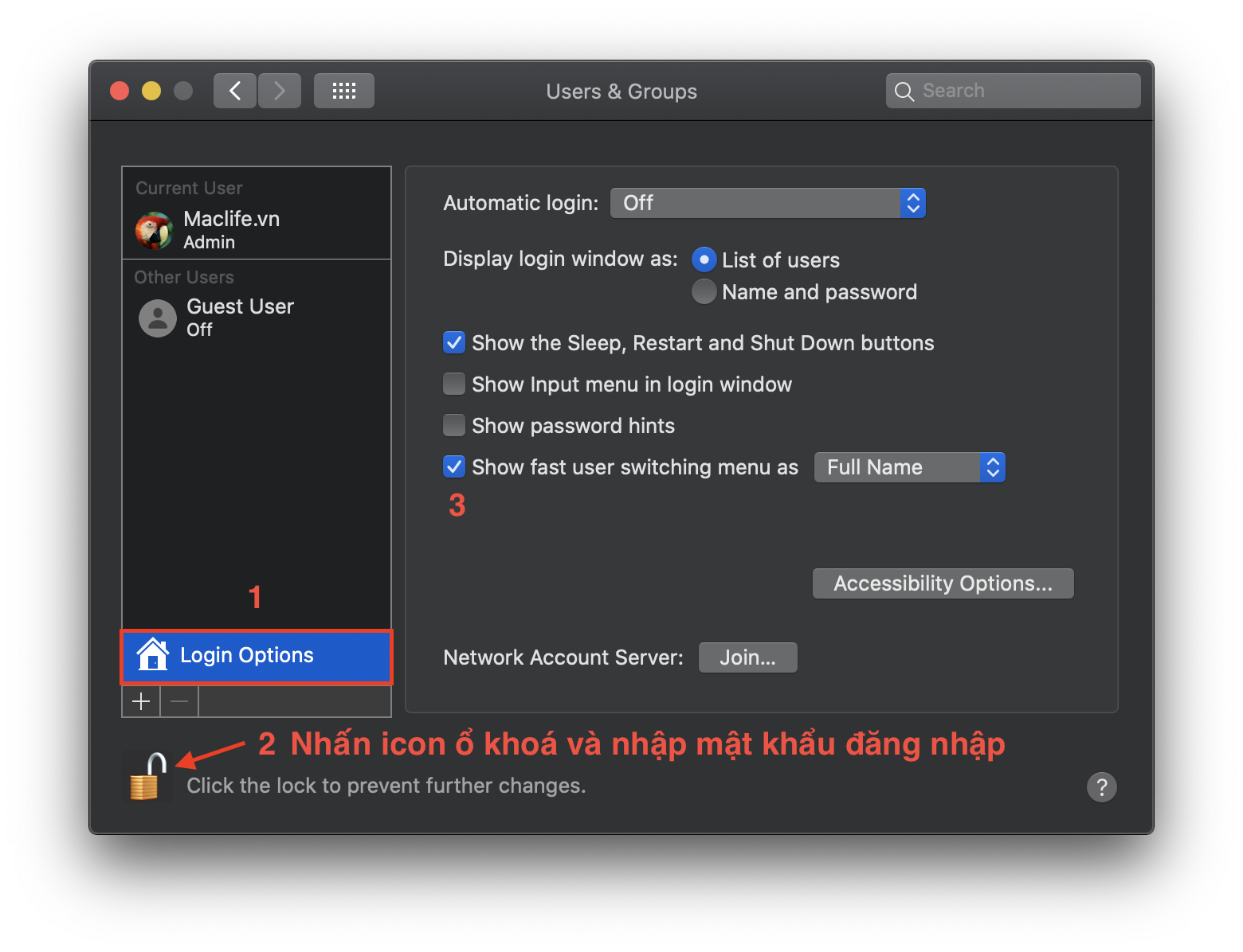 hien ten tren menubar