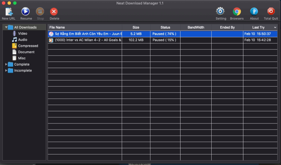 neat download manager screen