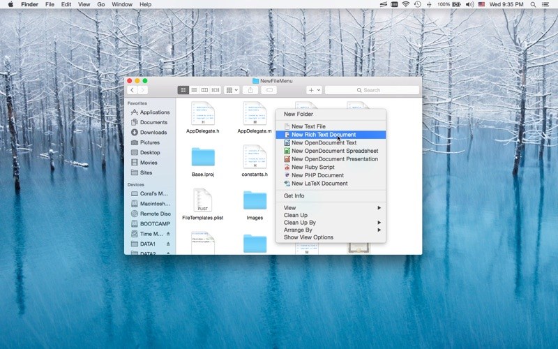 new file menu mac