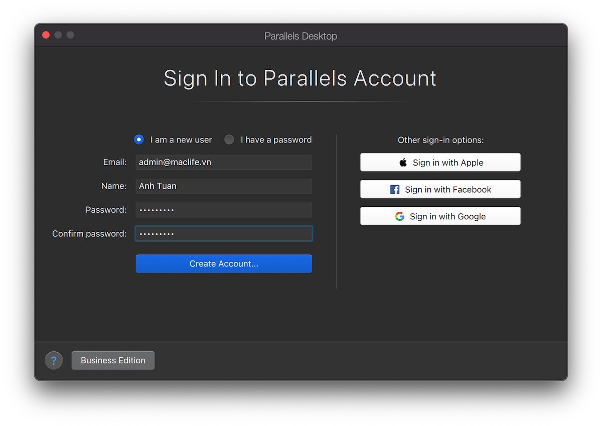 parallel desktop error