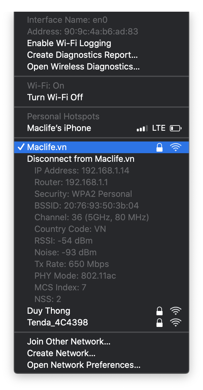 thong tin wifi mac