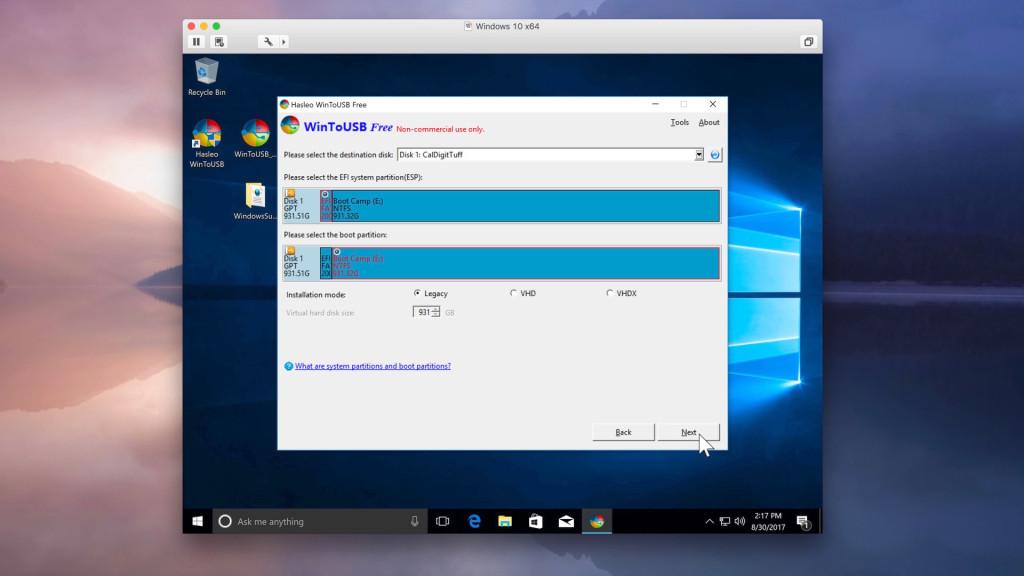 wintousb boot camp windows 10 install