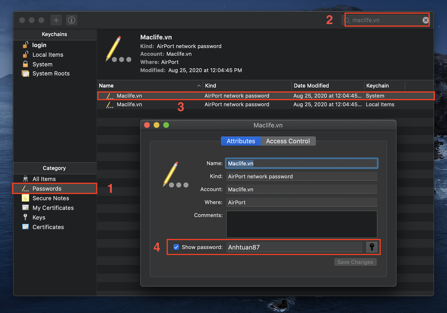 xem mat khau wifi tren mac